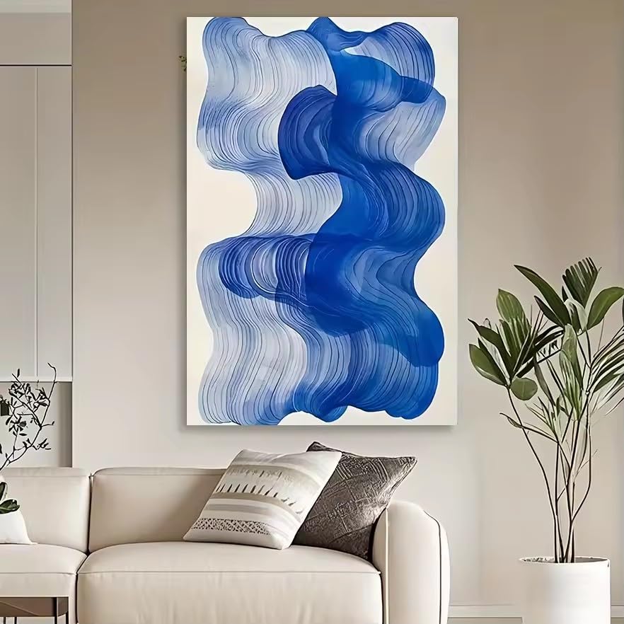 Décoration murale minimaliste vagues bleues - Affiches et impressions salon 40x60