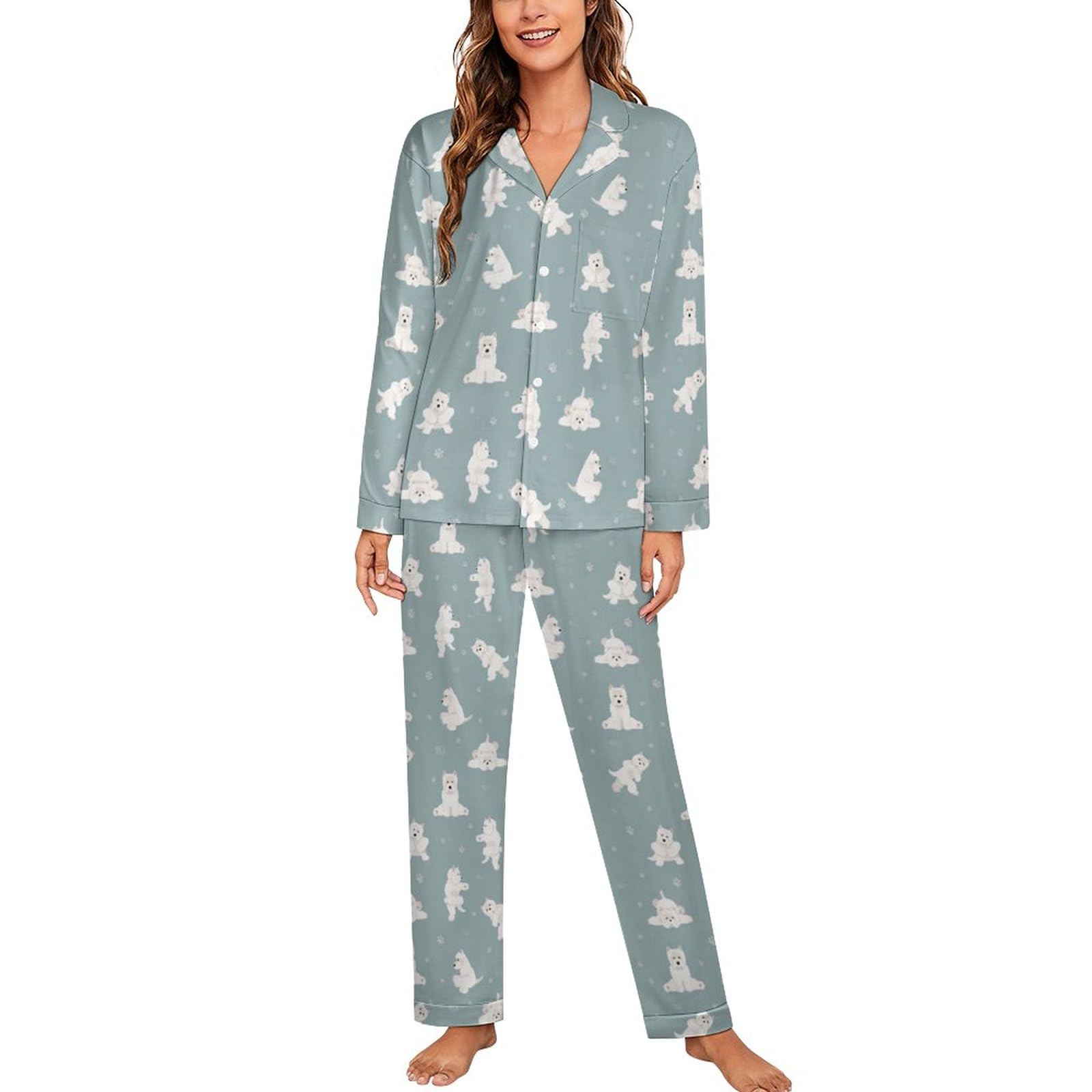 Westie Dog Womens Pyjamas Set Long Sleeve Pjs Sets Pajama Sets Sleepwear Loungewear 2XL