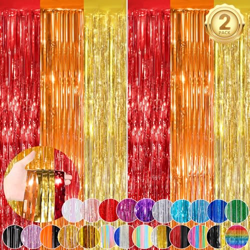 Cortina flecos foil 2 pack 3.3 x 8.3 ft rojo oro naranja miniatura 1
