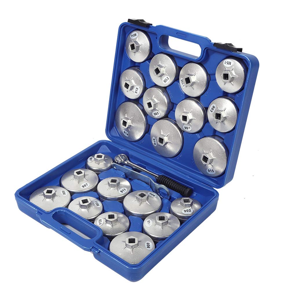 Cocoarm Chiave per Filtro Olio da 23 Pezzi Kit di Strumenti per la Rimozione del Filtro dell'Olio in Alluminio Set di Bussole Stile Tazza Design Leggero Cromato per Meccanici di Riparazione Auto e