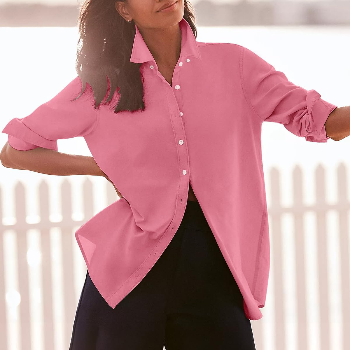 Button Down Shirts for Women Cotton Oxford Shirts Long Sleeve Dress Shirts Collared Blouses Work Casual Solid Tunic Tops - Image 3