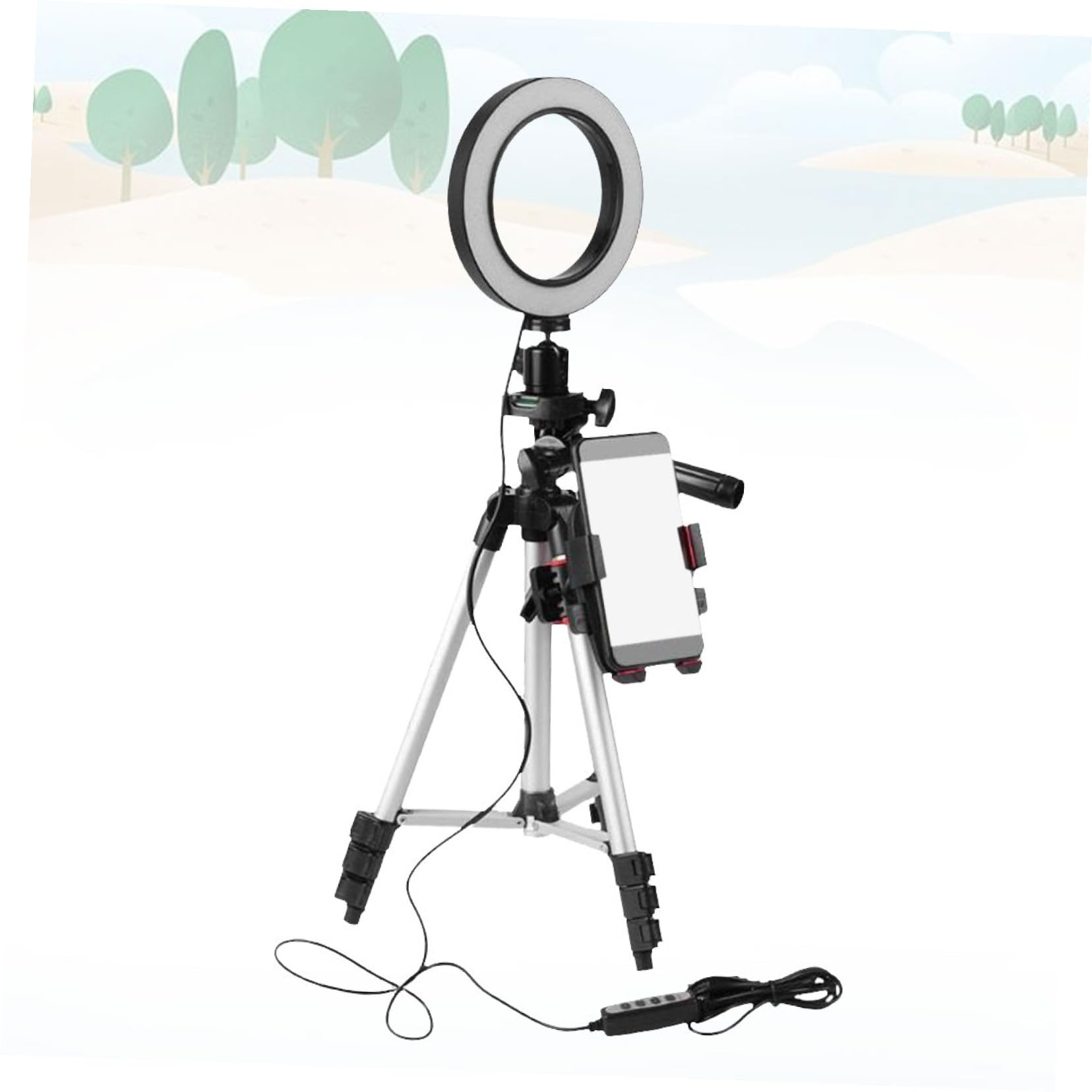 Mikinona Luce Anello LED con Treppiede Leggero per Streaming Live Video Youtube e Trucco Supporto Telefonico Multifunzionale con Controllo Sul Cavo e Alimentazione USB Colore Casuale