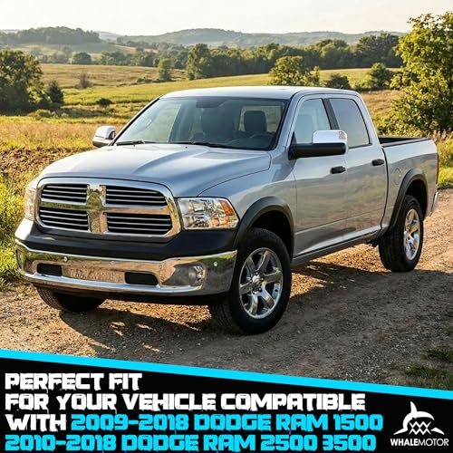 Image of Switchback Signal Tow Mirrors Compatible with Dodge Ram 1500(2009-2018) 2500 3500(2010-2018), Power Heated Flip Up Extended Trailer Towing Side Mirrors w /Puddle Light, Smoked Lens White Housing
