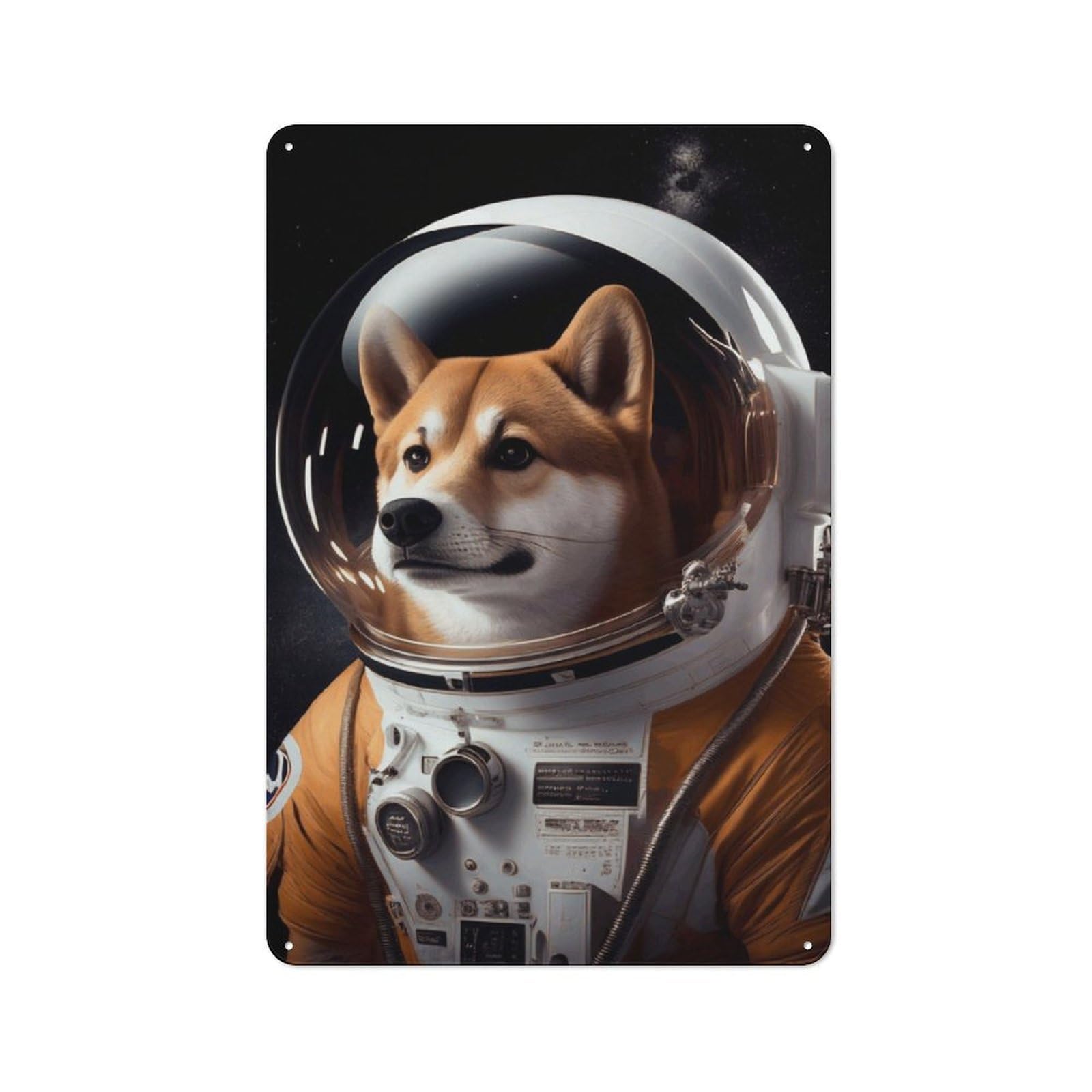 Junmoney Shiba Inu Astronaut Retro Tin Sign 30X20cm For Bar Or Restaurant, For Collectors Of Retro Metal Wall Decor