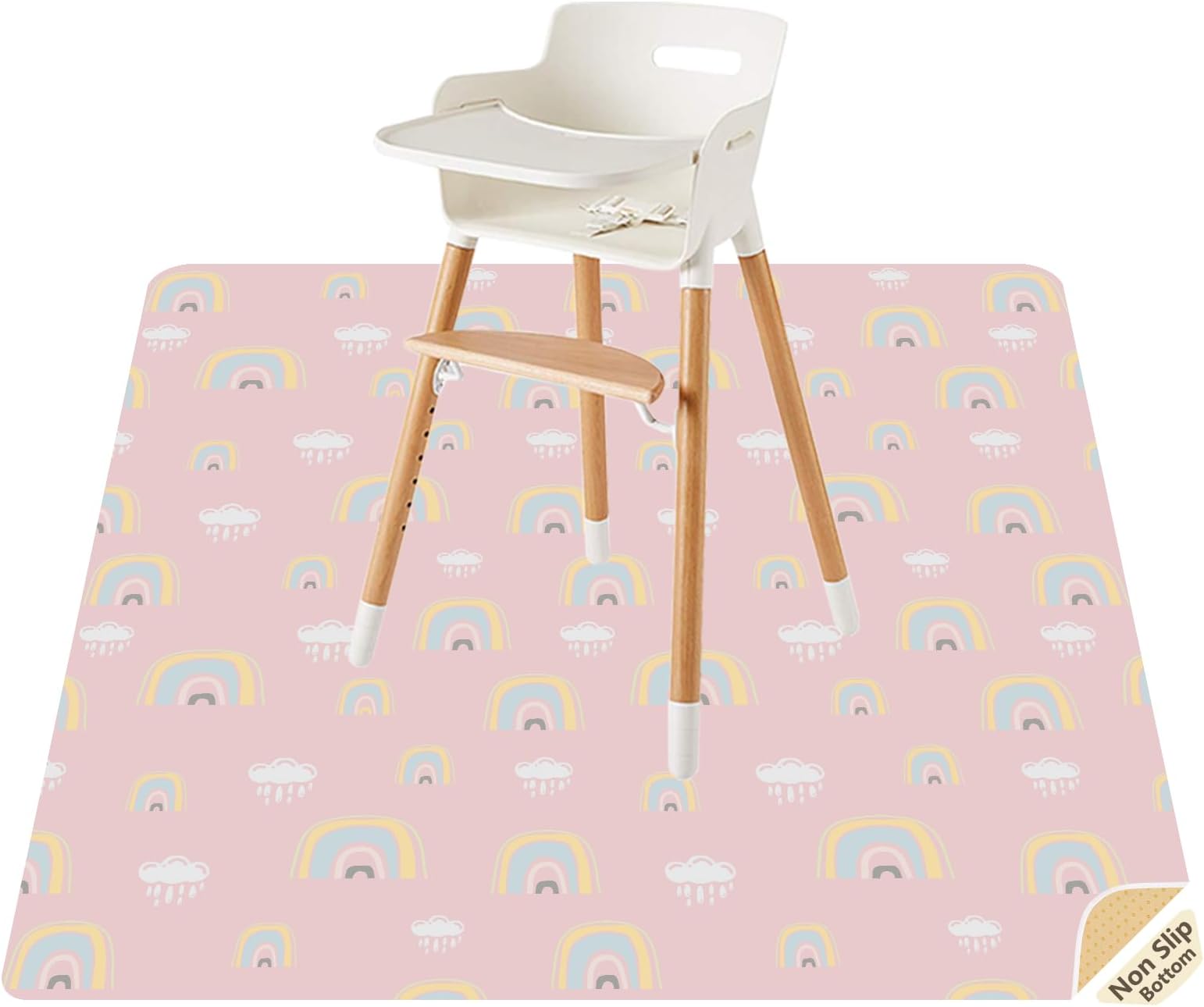 CLCROBD Splat Mat for Under High Chair/Arts/Crafts , 51"" Baby Anti-Slip Food Splash and Spill Mat for Eating Mess, Waterproof Floor Protector and Table Cloth (Rainbow Pink), CL-SM020