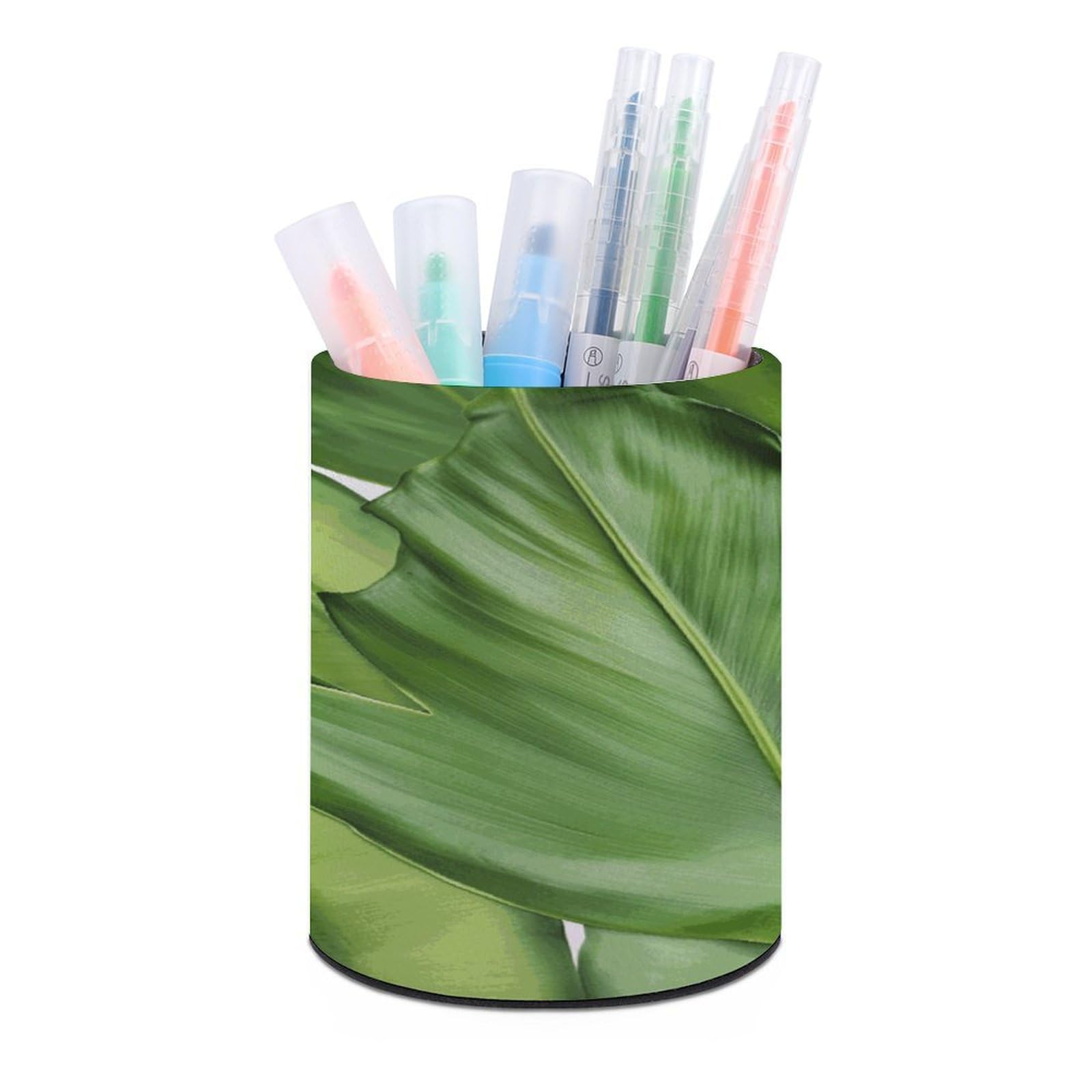 MUSM Fresh Banana Leaves Pen Holder Large Capacity Pen Holder Modern PU Pencil Holders Durable Waterproof Pens Cup for Home Office Desktop Organizer