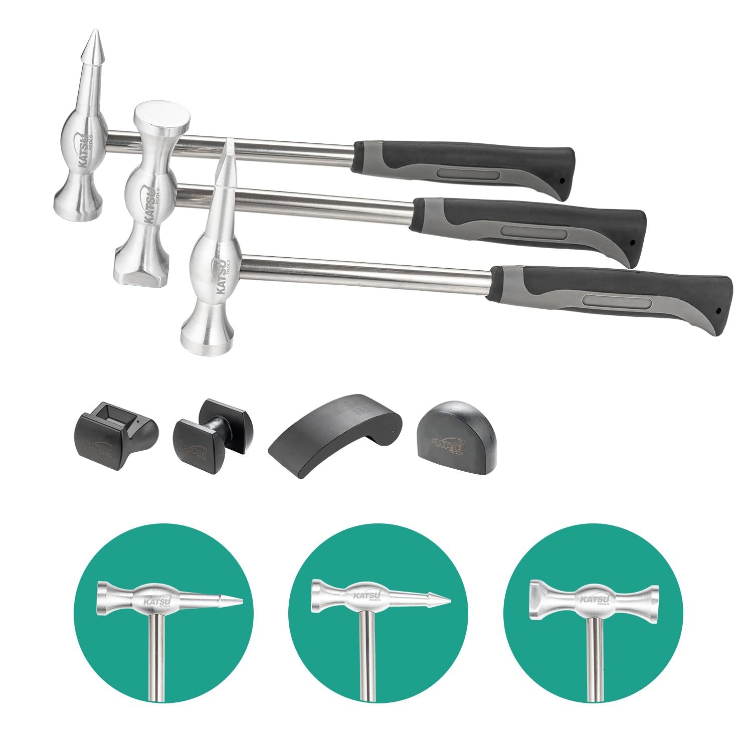 KATSU Tools Set di 7 attrezzi professionali per riparazione ammaccature, in lega di alluminio, carrelli in nylon, leggeri, per la rimozione di ammaccature e carrozzeria, 454232