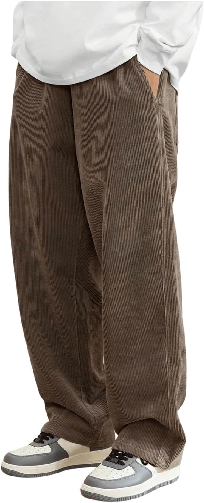 Men's Corduroy Pants Casual Drawstring Elastic Waist Straight Leg Sweatpants with Pockets