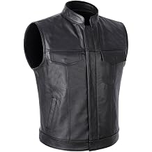 FTIMILD Leather Motorcycle Jacket for Men Stand Collar Ridding Club Biker Vest with Multiple Pockets