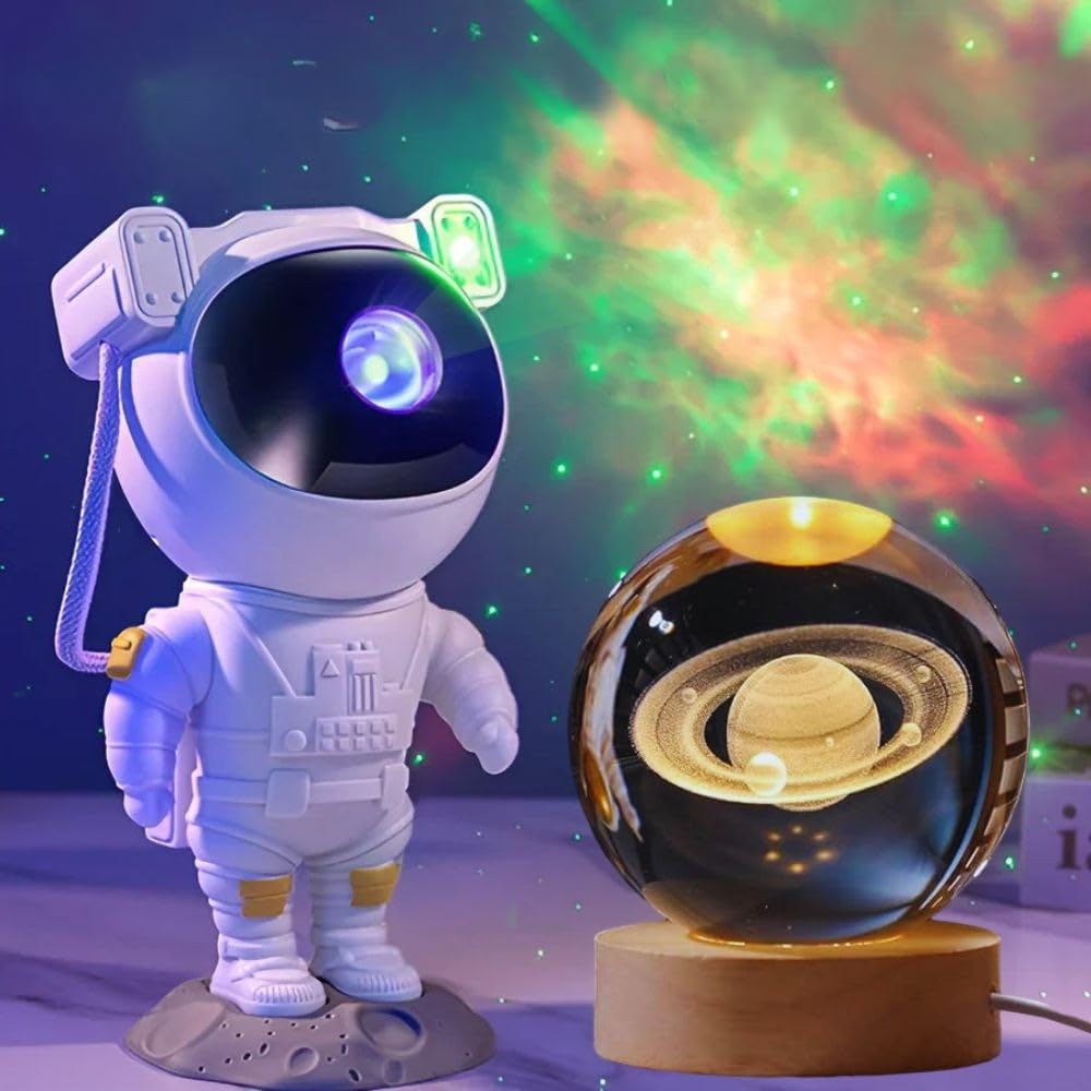 Desidiya Combo of Astronaut Galaxy Projector Night Light & Saturn Crystal Ball LED Light Space Lamp for Kids’ Bedroom, Gaming Room, Home & Party Décor, Adjustable Head Lights Home & Office Decoration
