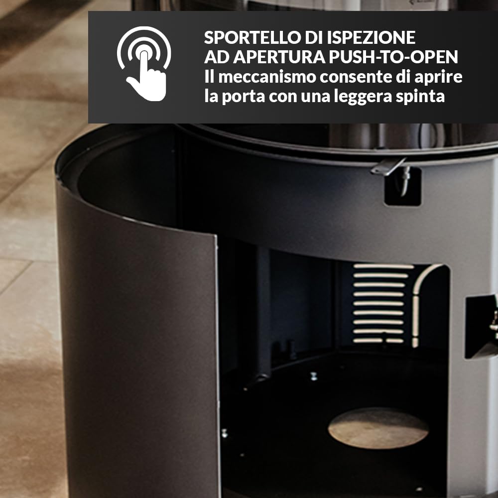 KRATKI Stufa a legna in acciaio ROLLO 7 kW Ø150 A Ecodesign alta efficienza | Acciaio nero, efficienza 80,1%, classe A. Ecodesign, BImSchV 2; per recupero calore.; combustione efficiente; basse emissioni