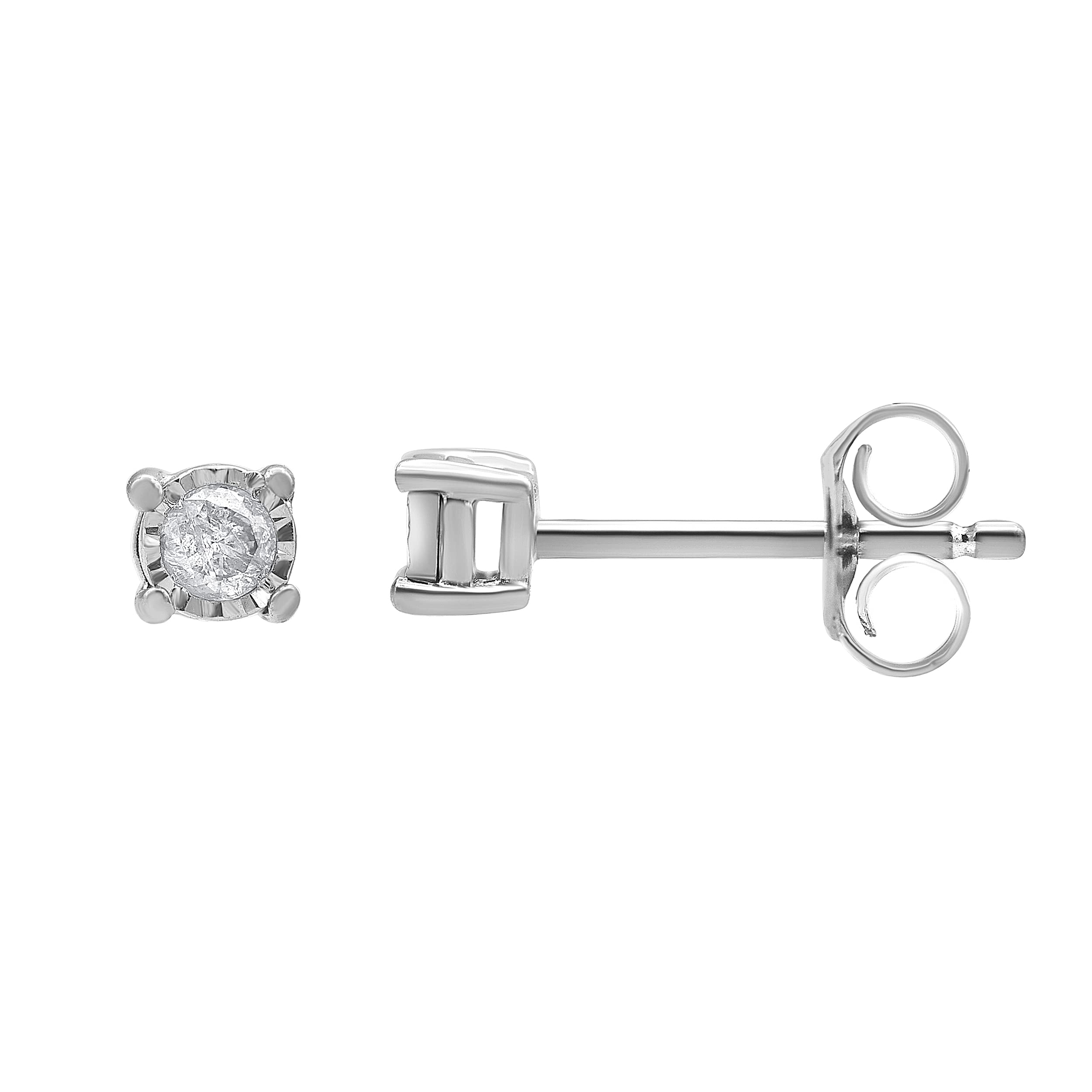 0.10 to 0.25 Carat Sterling Silver Earrings Stud ( S-F Color, I3-I4 Clarity) Push-Back Diamond Earrings For Women