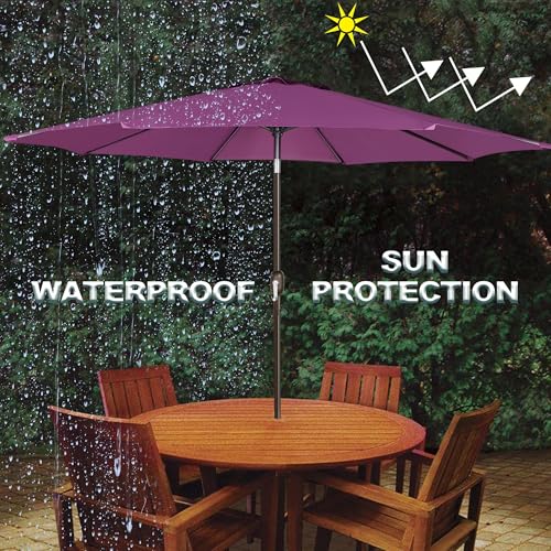 Image of Blissun 9' Outdoor Patio Umbrella, Outdoor Table Umbrella, Yard Umbrella, Market Umbrella with 8 Sturdy Ribs, Push Button Tilt and Crank