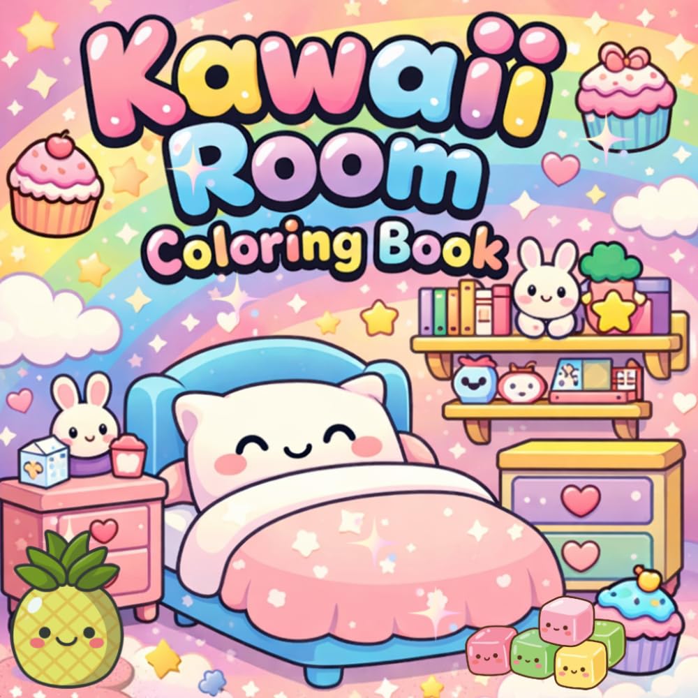 Kawaii Room Coloring Book: Bold & Easy Cozy Rooms for Relaxation