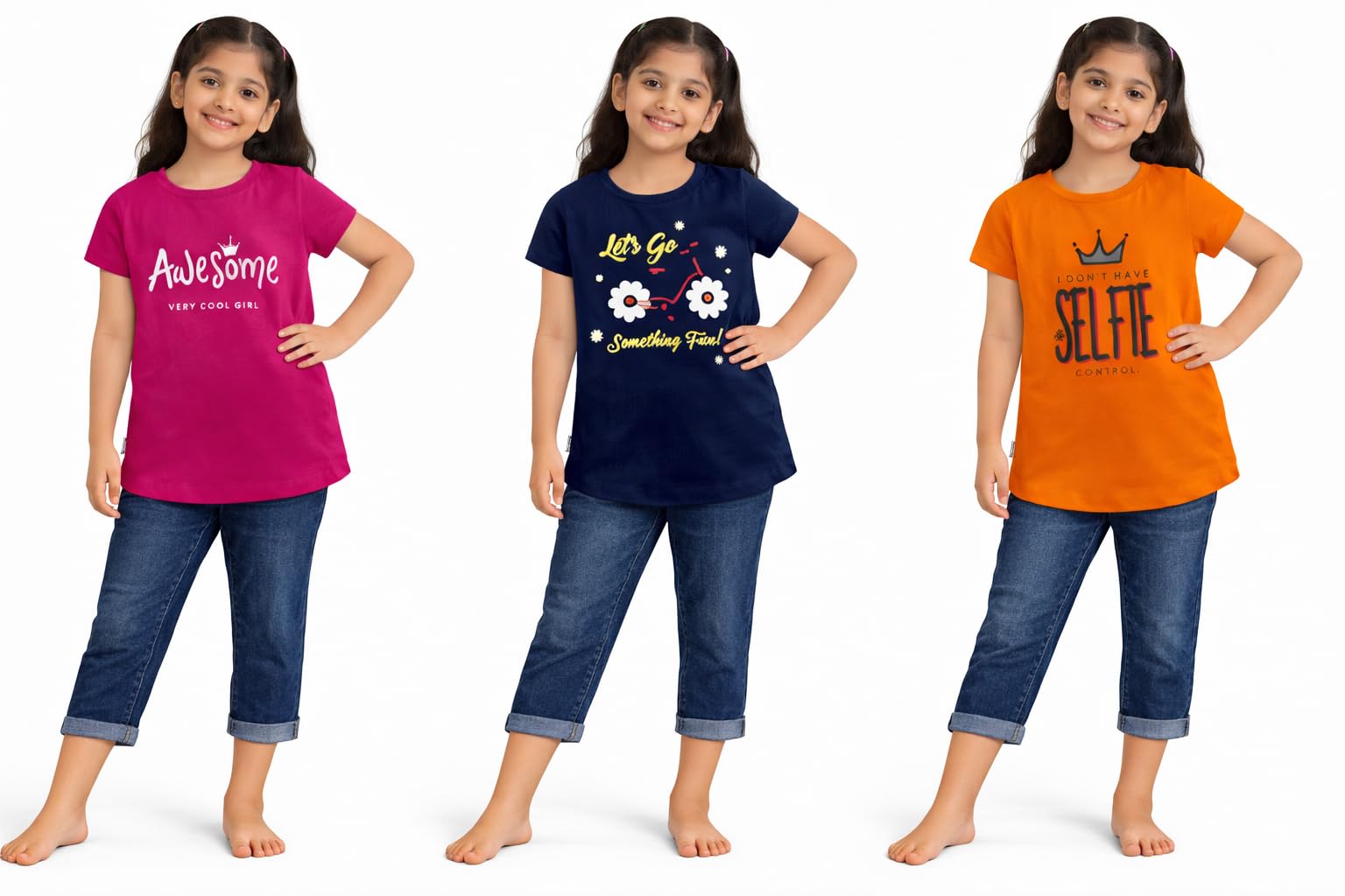 Baby Girl Pure Cotton Hoseiry Regular Fit T-Shirt Top Tshirt - Pack of 3-image-41