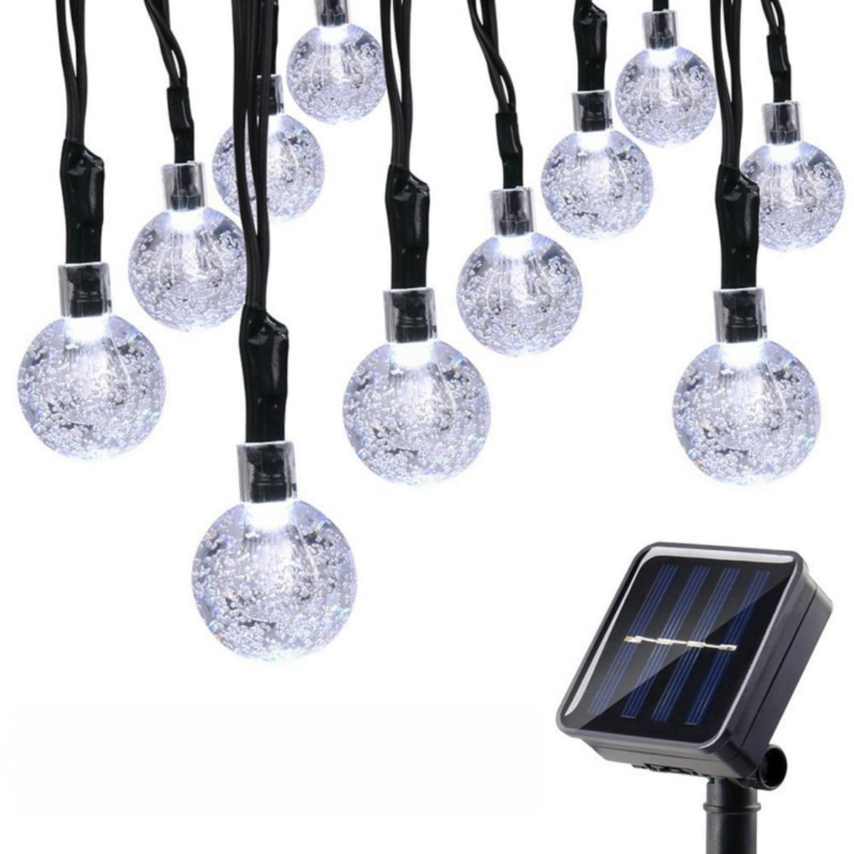 Catena di Luci Solari per Esterno, Catena Luminosa Solare a Sfera di Cristallo, 8 Modalità di Illuminazione Impermeabile IP65 per Giardino Patio Terrazze (24 mm Bianco,22M 200LED)