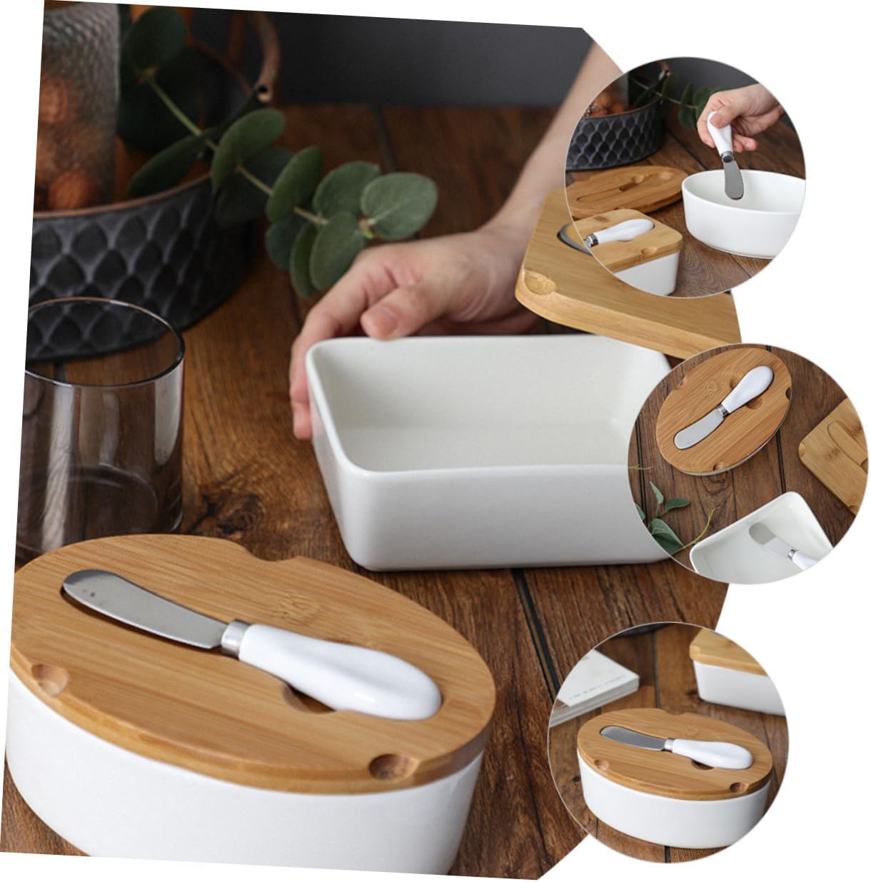 Ceramic Butter Dish with Lid and Cutter Airtight Butter Storage Container for Kitchen Tableware Nordic Style for Household Use