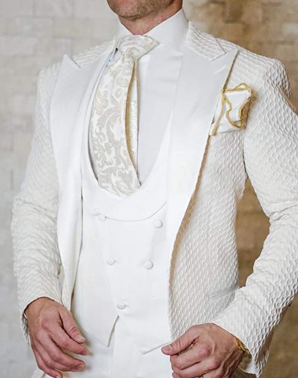 Uomo Waffle 3 Pezzi Abito Formale per Uomo Giacca da Ballo d'Affari Pantaloni Gilet