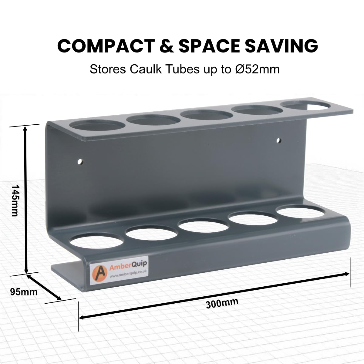 Amberquip Silicone Sealant Holder. 100% RUSTPROOF. Van & Wall Mounted Storage Organiser Rack for Van Workshop, Garage. Grey PVC - Image 3
