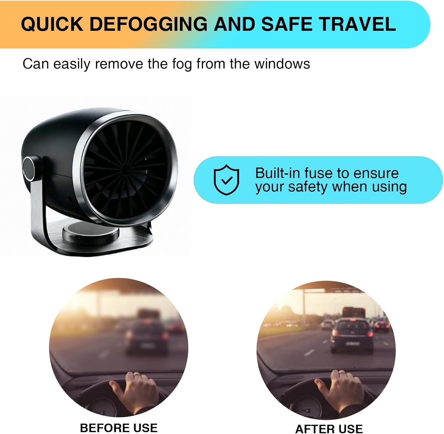12v Car Heater, Portable Car Heater and Defroster That Plugs into Cigarette Lighter,Windshield Defogger,360°Rotary Defroster 2-in-1 Heater&Cooling Fan (Round)