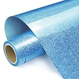Prime Vinyl Heat Transfer Vinyl, 12" x 8ft Blue Glitter HTV Vinyl for T-Shirt, Iron on Vinyl for All Cutter Machines Easy to Cut & Weed with Heat Press DIY Craft Designs