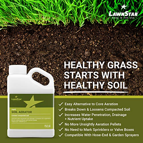 LawnStar Liquid Soil Aerator (1 Gallon) - Loosens & Conditions Compacted Soil - Alternative to Core and Mechanical Aeration - Improves Water Penetration & Drainage + Soil Oxygenation - American Made