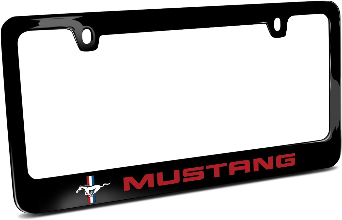 iPick Image for Ford Mustang in Red UV-LED Printed American-Made Black Metal License Plate Frame