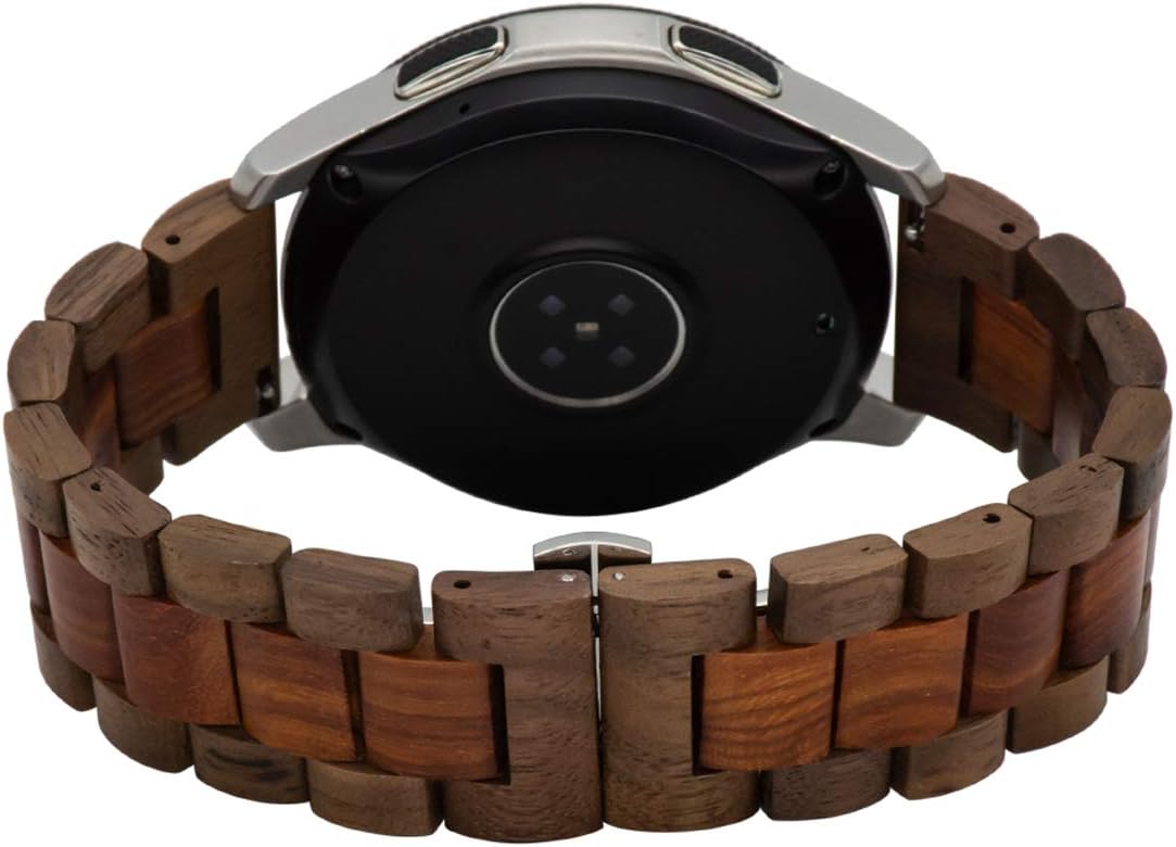 Wood Watchband 22mm for Samsung Galaxy Watch 3 45mm,, 46mm wooden Stainless Steel Watch Band Quick Release Strap Replacement Bracelet Wristband for Gear S3 (Walnut and Red 22MM)