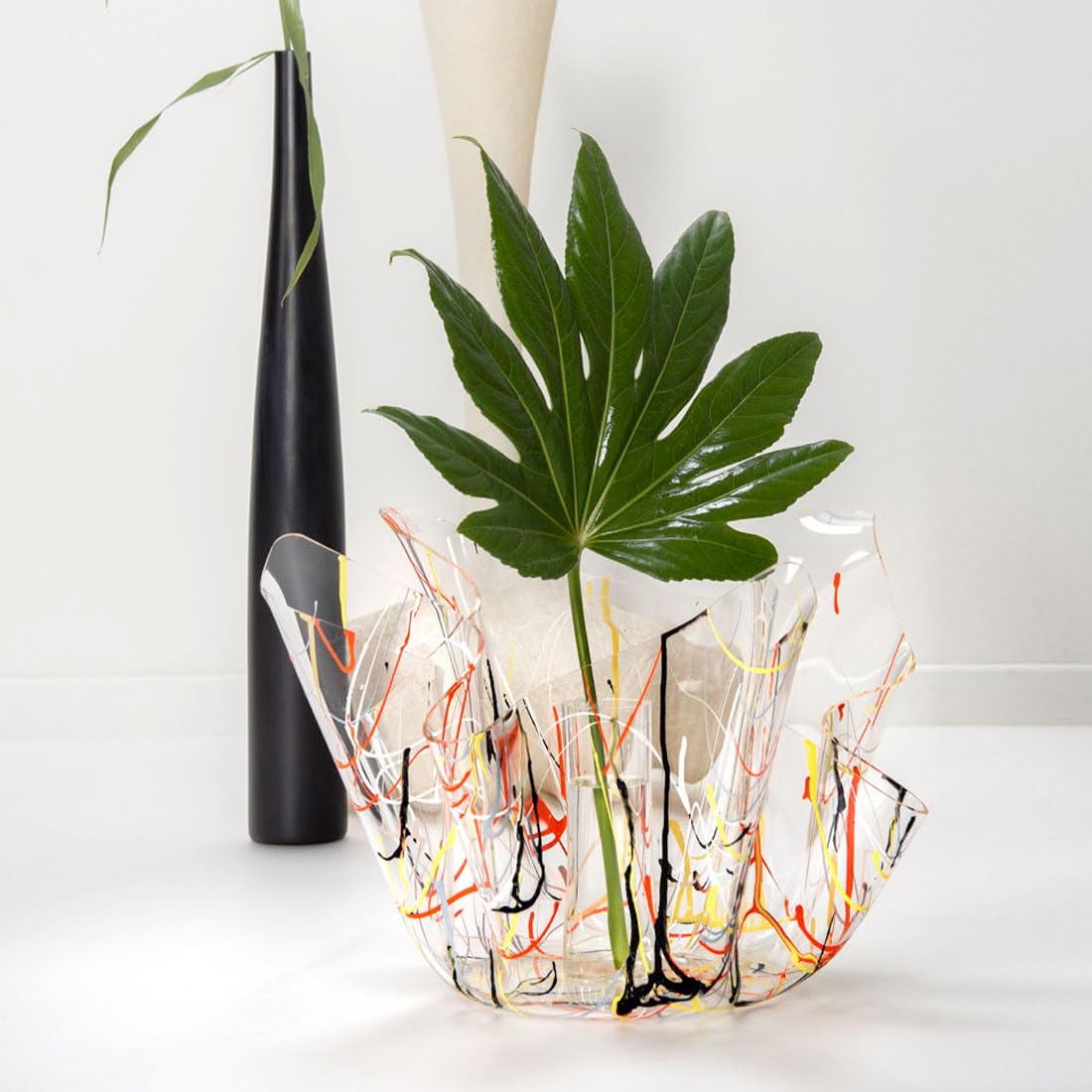 iPLEX - Vaso Linea Drappeggi in plexiglass Trasparente Drappeggiato a Mano 26x42x42 cm, Schizzo Artistico colorato - arredament