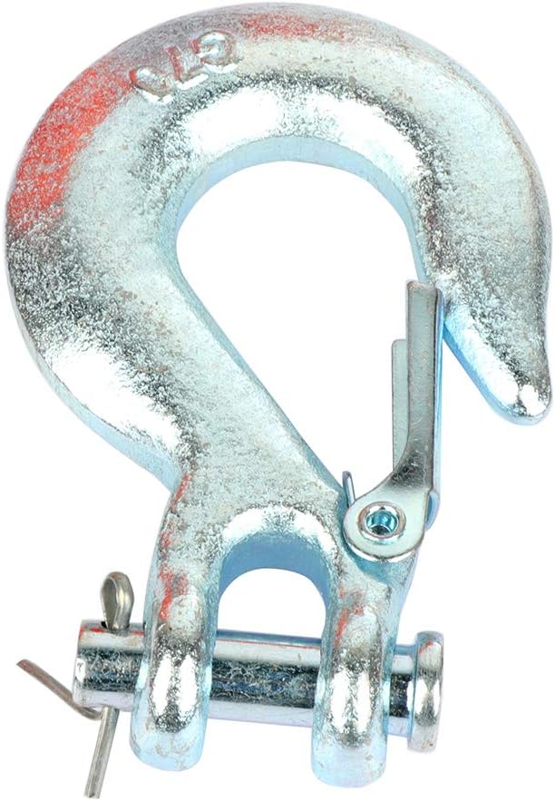 Winch hook with safety latch and pin