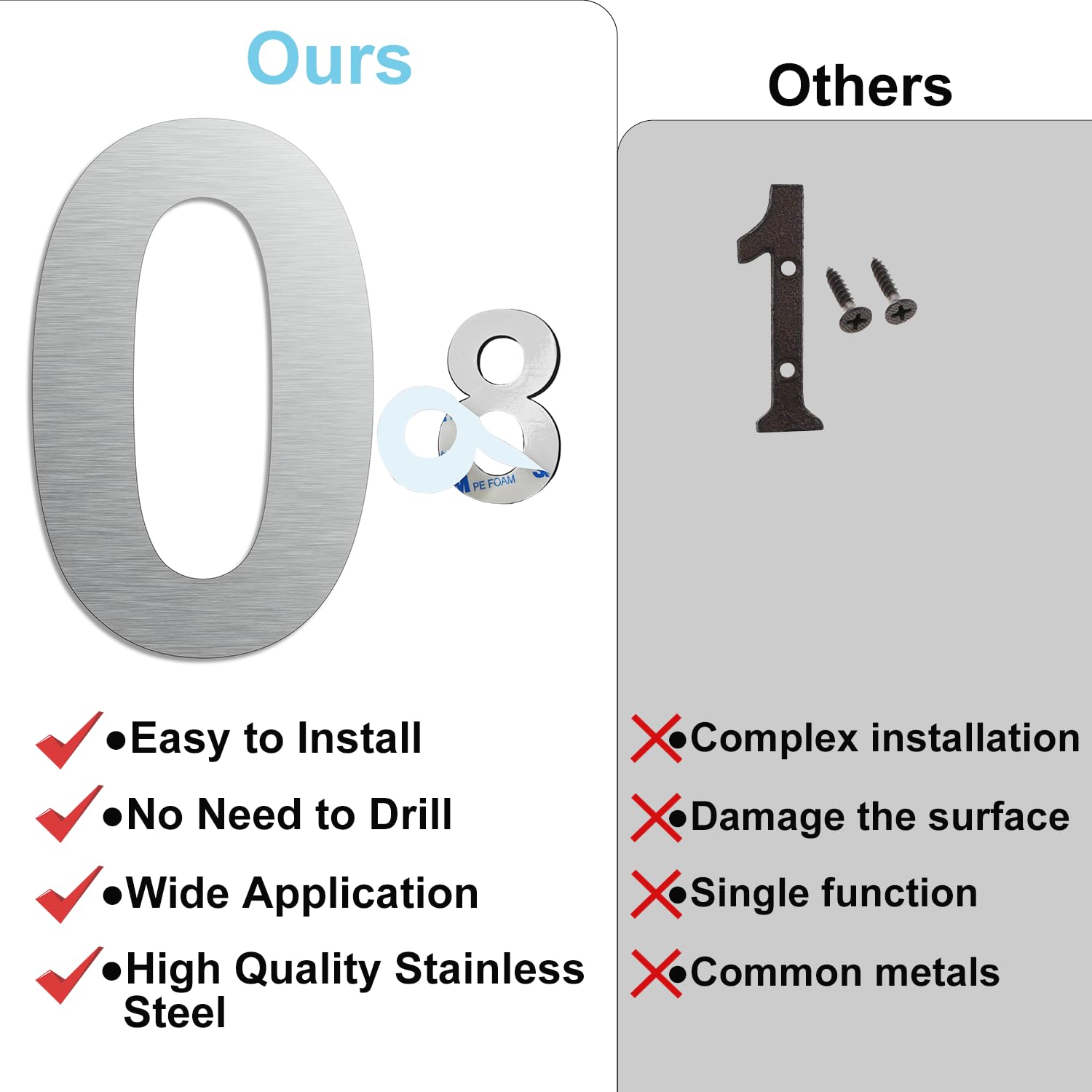 Numero Civico Esterno Moderno Acciaio Inossidabile,altezza 125 Mm, Placcato Nero (Numero 7 Sette - Foto 9