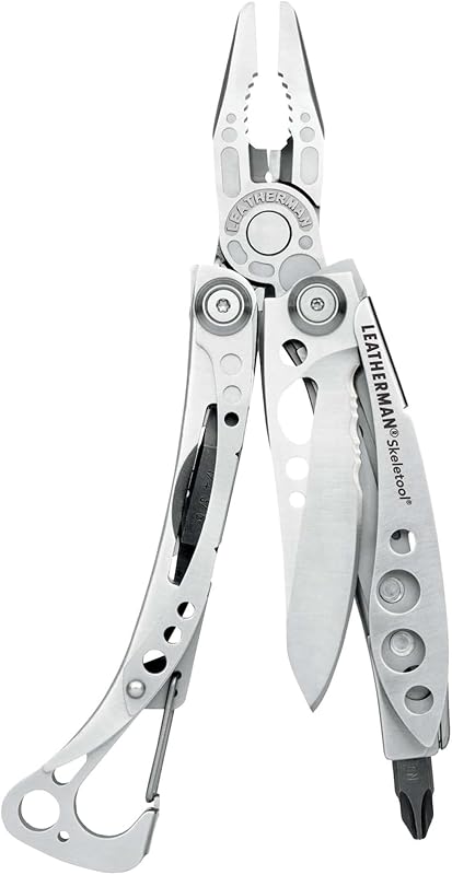 Skeletool multiherramienta ligera 7 en 1, acero inoxidable | Diseño de marco abierto con mosquetón, alicates de punta fina, combinación de cuchillo y abridor de botellas para EDC y actividades al aire libre