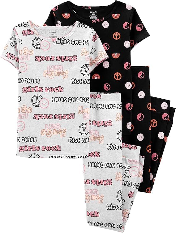 Carter's Girl's 4-Piece Cotton PJ Set, Peace, 82