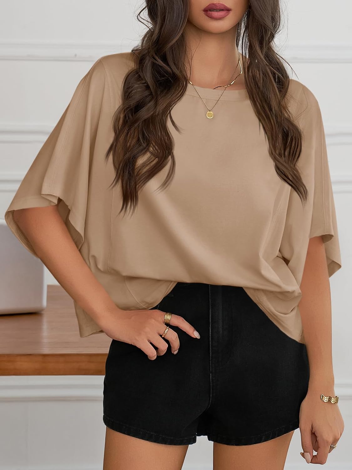 Cicy Bell Womens Oversized T Shirts Batwing Half Sleeve Summer Casual Crewneck Cropped Tops Loose Fit Basic Tees - Image 6