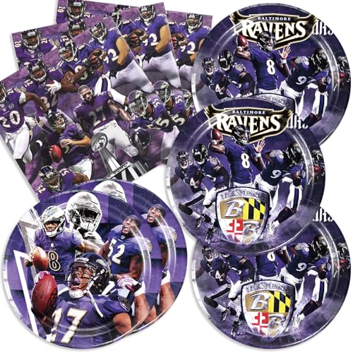 Antetek 40Pack Baltimore Party Supplies Set, Birthday Decorations Tableware Kit With 20 7''Plates 20 Napkins for Ravens Party Decoration