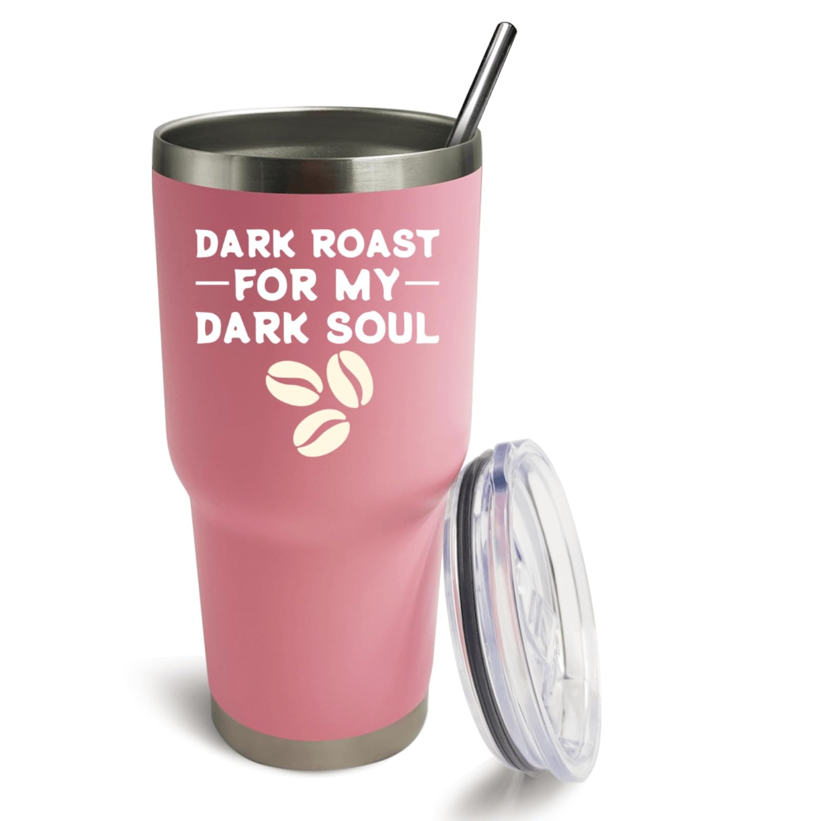 Taza Isotérmica SUNTQ 30 Oz - Acero Inoxidable, Con Pajita Y Asa, Diseño Leopardo Marfil