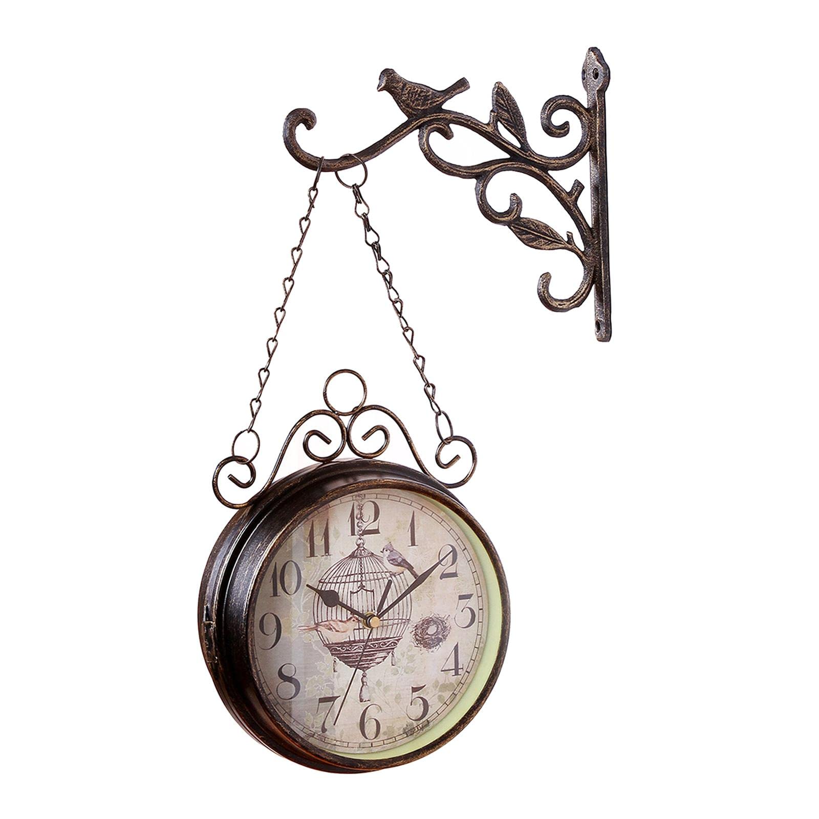predolo Orologio da Parete a Doppia Faccia in Stile Europeo Vintage Marrone per Giardino E Casa, Studio, Regalo