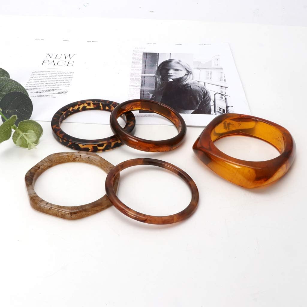 Fashion Bracelet, Brown Leopard Mottled Bangle All-match Polygon Resin Bracelet for Wedding Engagement Party Anniversaries - Image 4