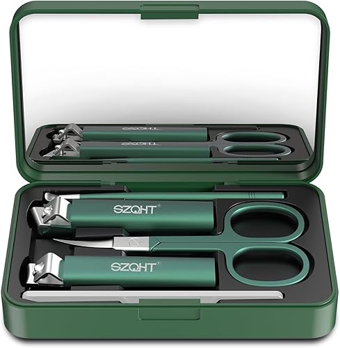 Miniatura 2 de Bonito juego de aseo premium 5 en 1: cortaúñas, lima, púa de orejas, tijeras para el cabello facial y espejo en una elegante caja de almacenamiento,