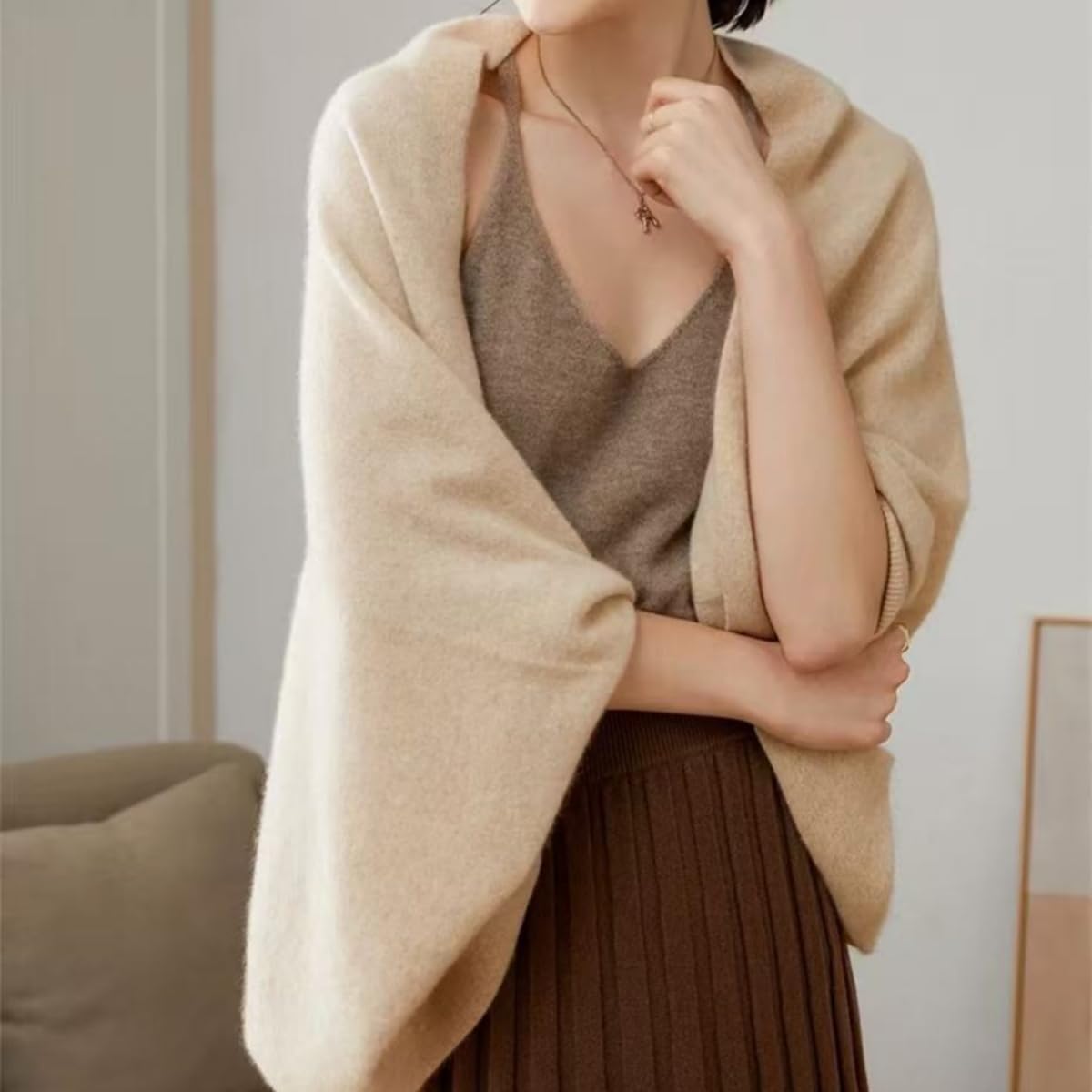 Shrug Sweater Shawl Wraps for Women Soft Cashmere Ponchos Sweater Cardigan Casual Open Front Top Cape Shawls - Image 3