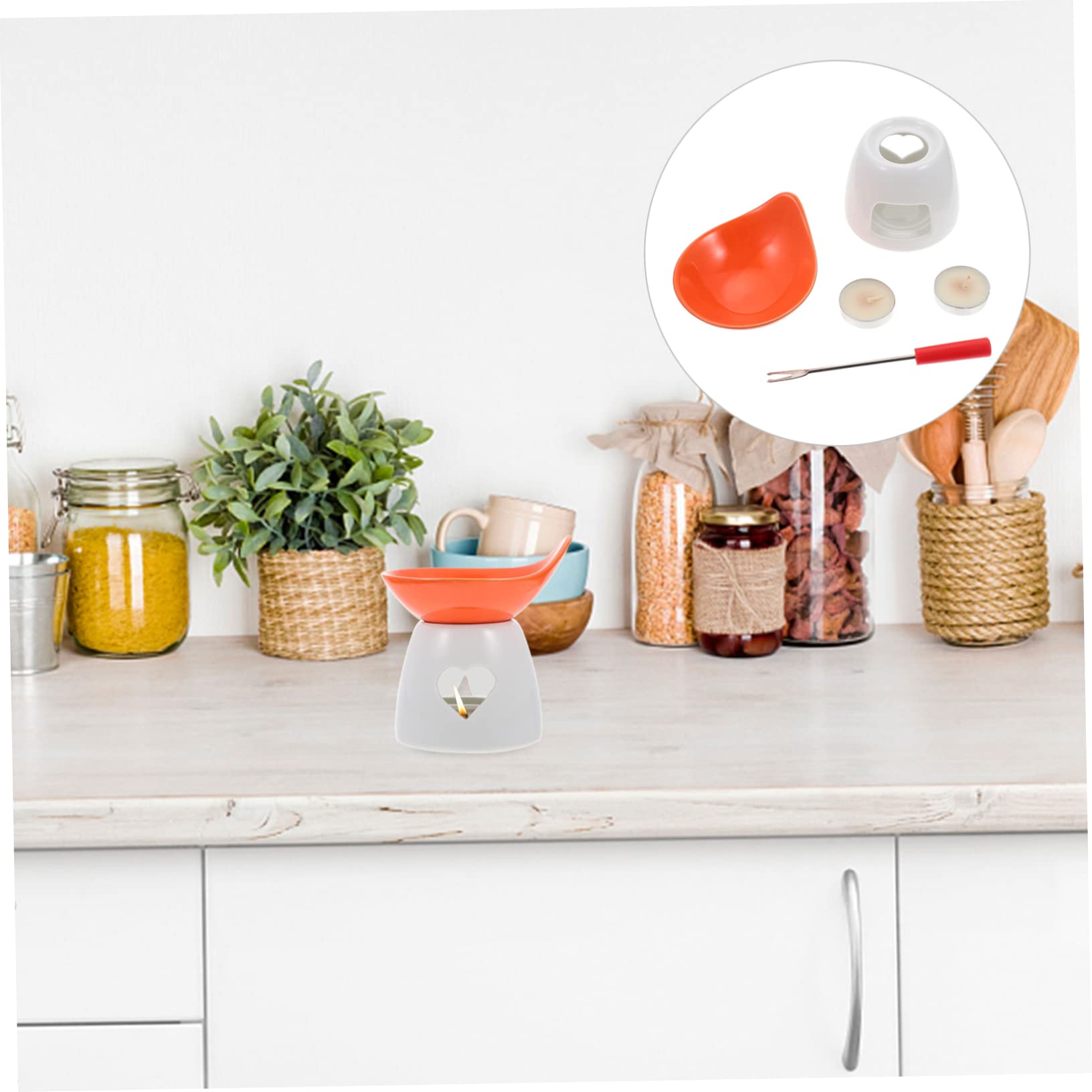 GRIRIW Home Hot Pot Ceramic Fondue Butter Warmer 1 Set Cheese Melting Pot Melting for Chocolate Fondue Color Random