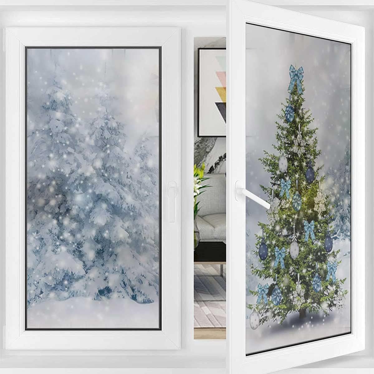 Window Privacy Film Frosted Glass Window Clings Curved Doodle Lines Stained Glass Window Film Decorative Privacy Window Film 17.7Wx35.4L inch x2 Pcs