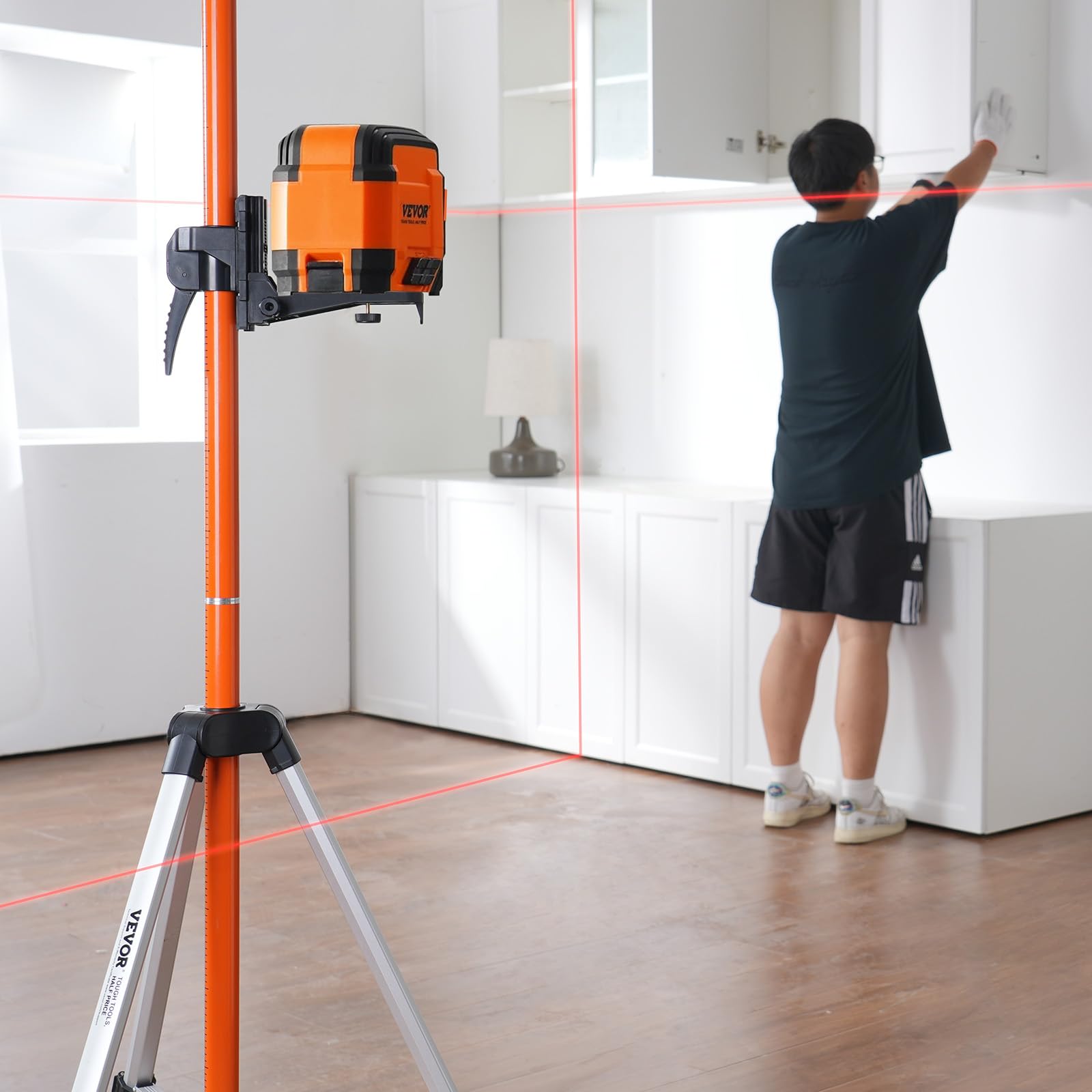 VEVOR Trépied de Niveau Laser, Filetage 1/4"-20 5/8"-11, Réglable en Hauteur 1040-3400 mm avec Niveau à Bull Intégré, Support Robuste, Trépied en Aluminium Léger à Poteau Extensible pour Scanner Laser