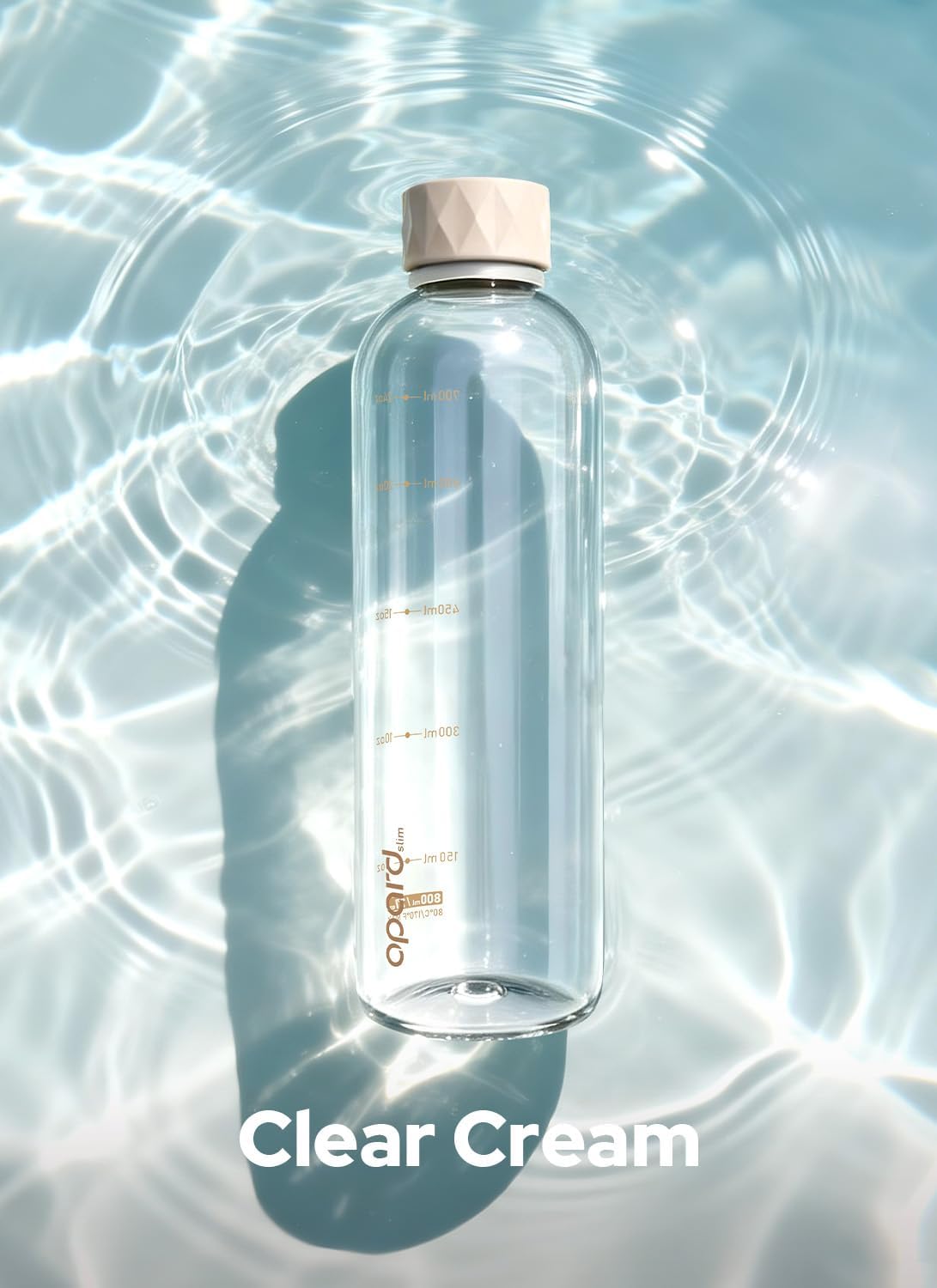 Opard Slim Pro Water Bottle 27oz, Plastic Water Bottle BPA-Free, Facetted Rubberized Grip-Texture Monocap, Leakproof Screw Top, Clear Cream, Reusable for Travel School Sport Gym Hiking