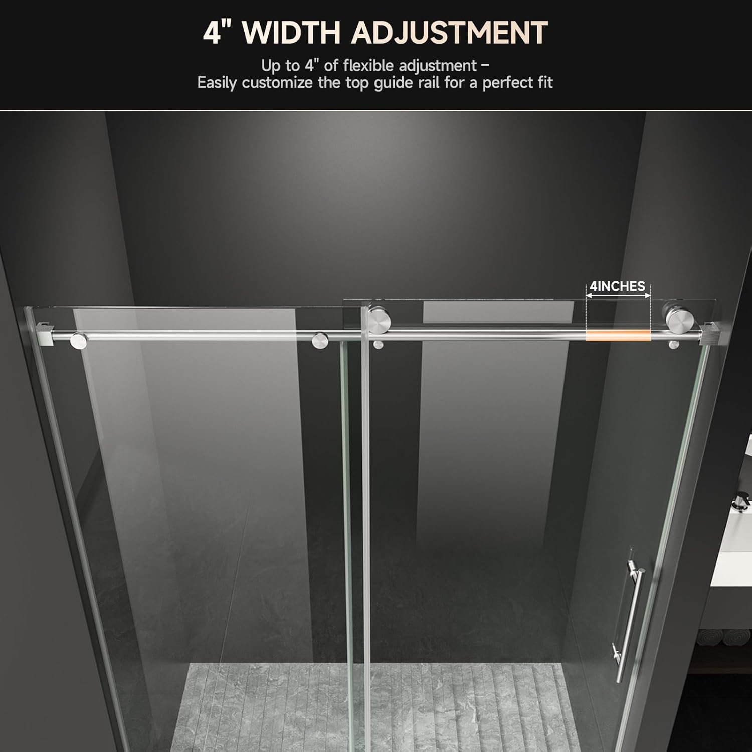Frameless Sliding Shower Door, 56-60" W x 74" H, 5/16" (8mm) Clear Tempered Glass, Bypass Shower Door for Walk-in Shower, Brushed Nickel