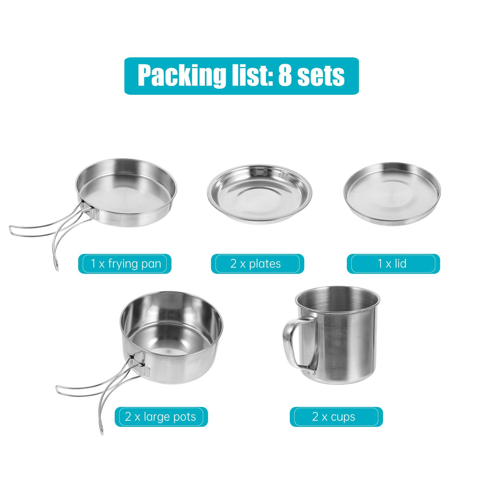 Holibanna 1ensemble Set de Cuisine Camping Acier Inoxydable Portable Vaisselle Extérieure et Poêle Pliable pour Randonnée Pique- et Survie