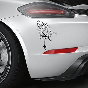 Praying Hands & Rosary Beads Car Sticker Decal, Reflective Waterproof Vinyl Pearl Jesus Religious Decals, Automotive Window Bumper Decoration Stickers for Laptop Door Wall Black