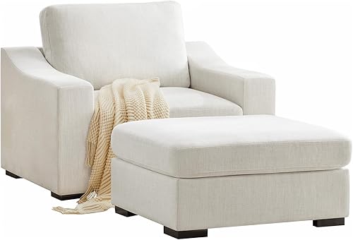 Miniatura 11 de Eluchang Sofá seccional convertible, sofá en forma de L con asientos extra profundos, tela de lino natural, sofá de esquina moderno y cómodo para