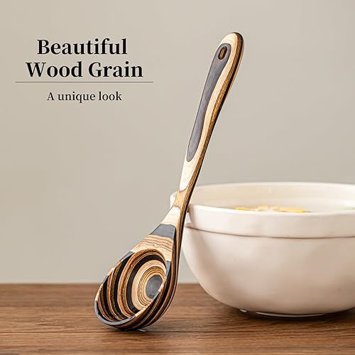Miniatura 4 de Gudamaye Pakkawood - Cucharón profundo para sopa, cucharón de madera de Pakkawood, cucharón grande de 10.6 pulgadas para cocinar, cucharones