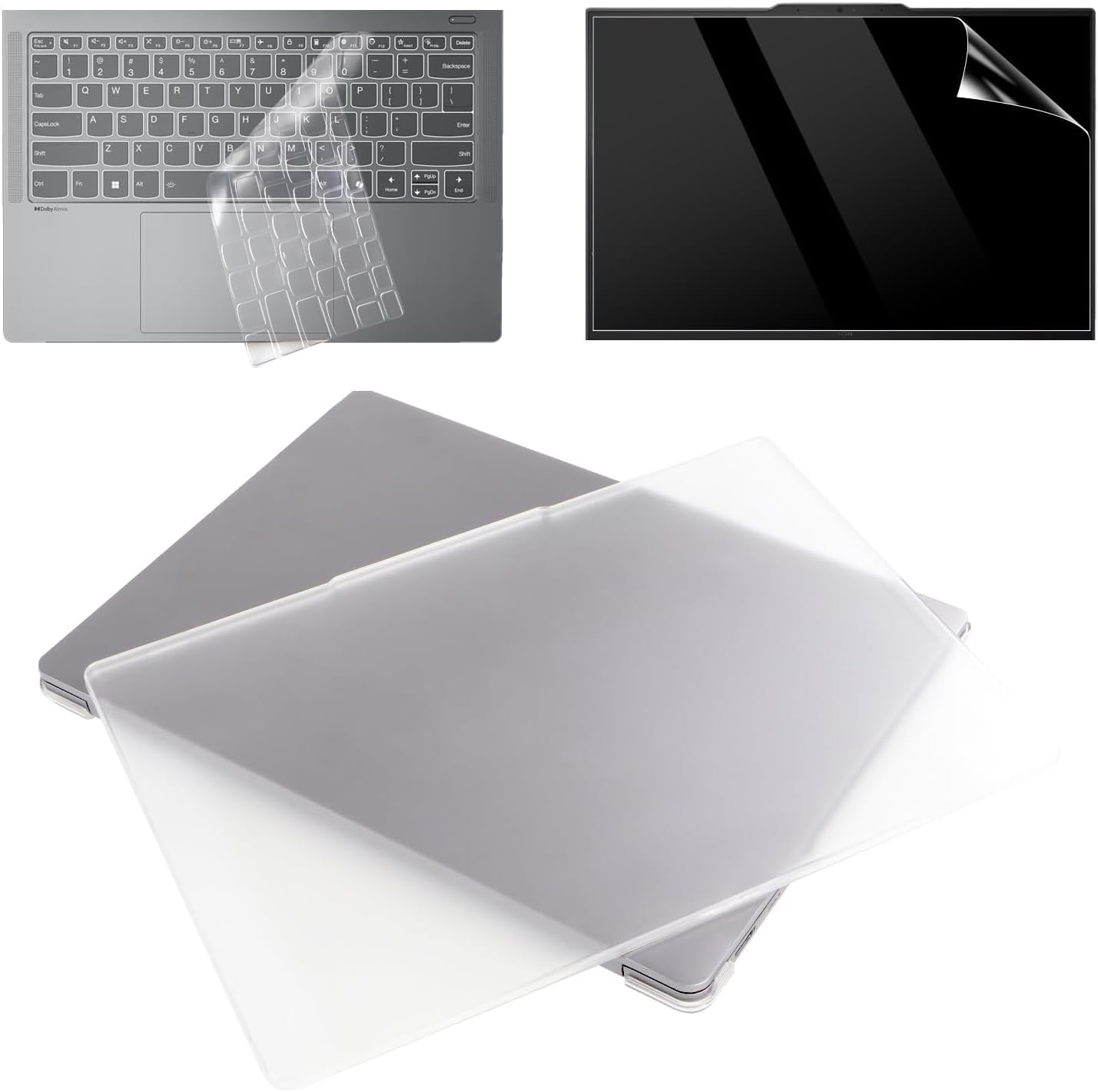 4-in-1 Protective Laptop Case for IdeaPad Pro 5 14IMH9/14AHP9/14IRH8/14ARP8/14APH8 Frosted Transparent Hard Shell+Screen Film+Keyboard Cover